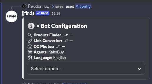 JJFINDS configuration response